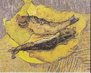 Vincent Van Gogh Still Life with smoked herrings on yellow paper oil painting reproduction